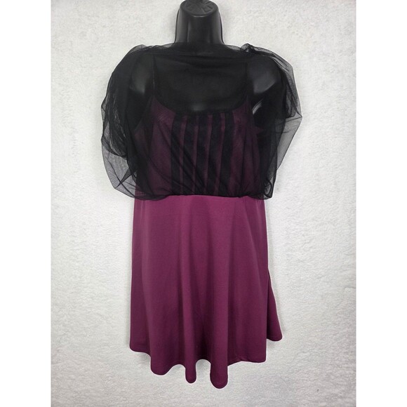 Xhilaration Pintuck Dress XL Burgundy Black Mesh Skater Fit Flare Party Cocktail - Picture 6 of 10